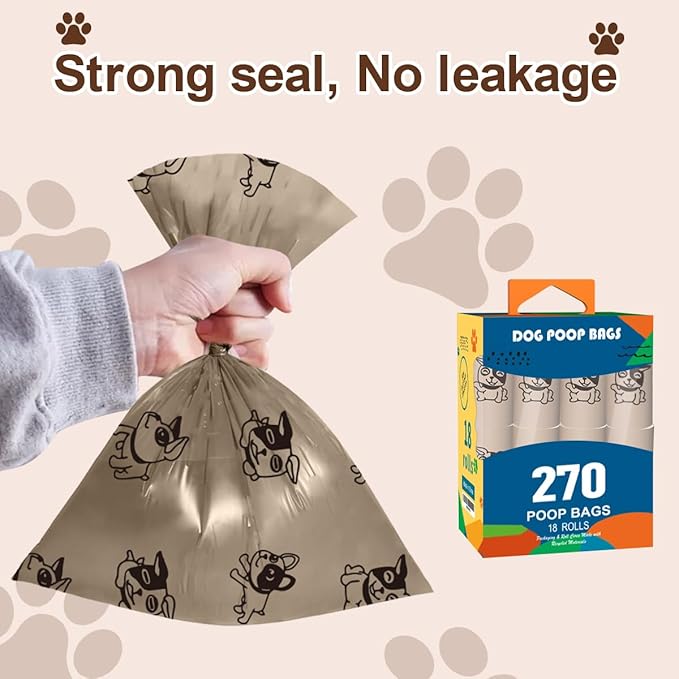 Coffee Dog Poo Bags Coffee scent - 270 Large Biodegradable Poop Bags, Extra Thicken Strong Corn Starch Blended Compostable Leak Proof Poop Waste Bag for Dogs-PawvioPets