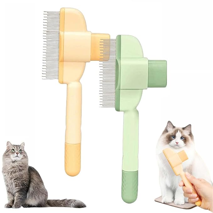 Avatore Zenbrush Cat Comb, Zen Brush for Cats, 2025 Upgraded Cat Brush with Release Button, Flea Comb for Cats, Click Self Cleaning Pet Hair Removal Combs-PawvioPets