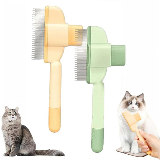 Avatore Zenbrush Cat Comb, Zen Brush for Cats, 2025 Upgraded Cat Brush with Release Button, Flea Comb for Cats, Click Self Cleaning Pet Hair Removal Combs-PawvioPets