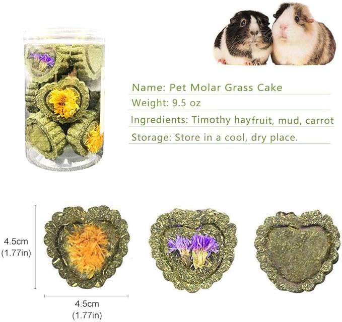 Bunny Chew Toys for Teeth, Natural Pet Chew Toy Hand Made Timothy Hay Cakes for Chinchilla Guinea Pig Hamsters Holland Lop Prairie Dogs Squirrels Gerbils Rabbit Chewing & Molar Teeth, 9.5oz-PawvioPets