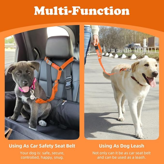 BWOGUE Pet Dog Cat Seat Belts, Car Headrest Restraint Adjustable Safety Leads Vehicle Seatbelt Harness (1 Pack)-PawvioPets