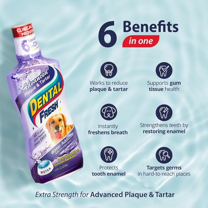 Dental Fresh Advanced Plaque and Tartar Water Additive, 32oz – Dog Teeth Cleaning Formula to Freshen Breath and Improve Cat & Dog Dental Care-PawvioPets