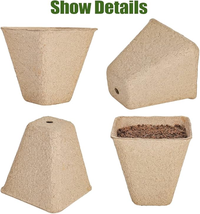 126 Packs Square Peat Pots, 3.15 Inch Seed Starting Pots with Drainage Holes Square Nursery Pot,Biodegradable Eco-Friendly Round Plant Seed Starter Peat Germination Seedling Trays-PawvioPets