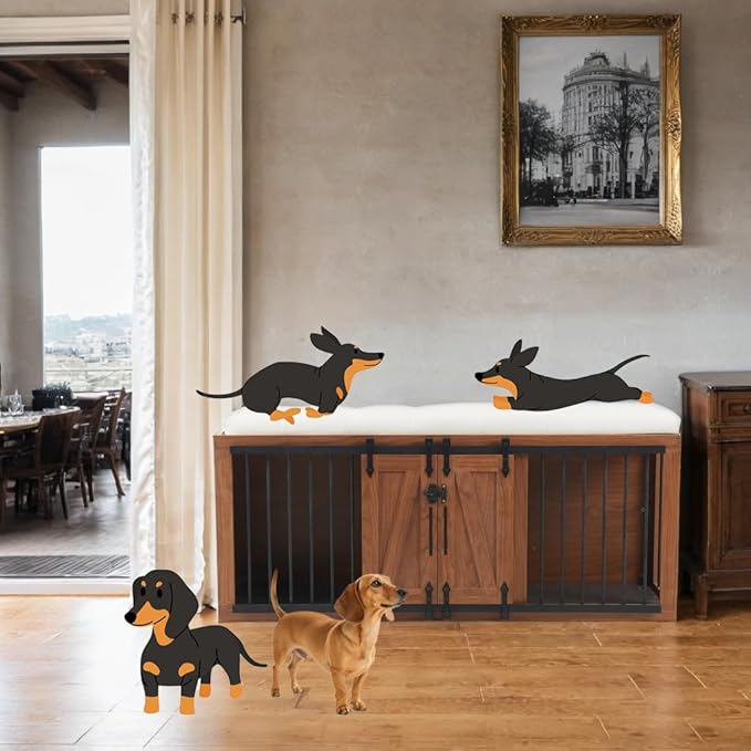 56" L Dog Crate Furniture with Padded Seat, End of Bed Bench Ottoman with Cushion, Wooden Dog Kennel with Pet Stairs & Sliding Barn Door for Bedroom, Living Room, Walnut-PawvioPets