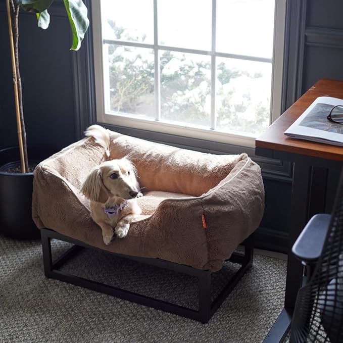 FUZI Luxury Aesthetic Dog Bed for Large Dogs with Washable Cover, Pet Couch, Pet Bed with Sides, Non-Slip Bottom, Soft and Durable Calming Dog Bed, Faux Rabbit Fur, Large 31.75x23.6x9.5 Light Brown-PawvioPets