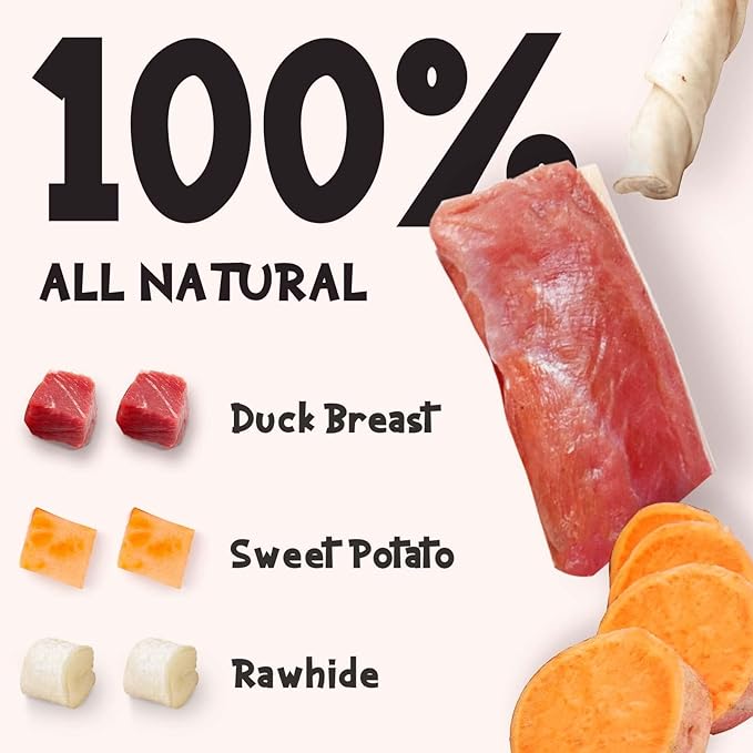 ASMPET Dog Treats Chews, Duck Wrapped Rawhide Sticks Filled with Sweet Potato for Small Medium Large Dogs（6pcs）-PawvioPets