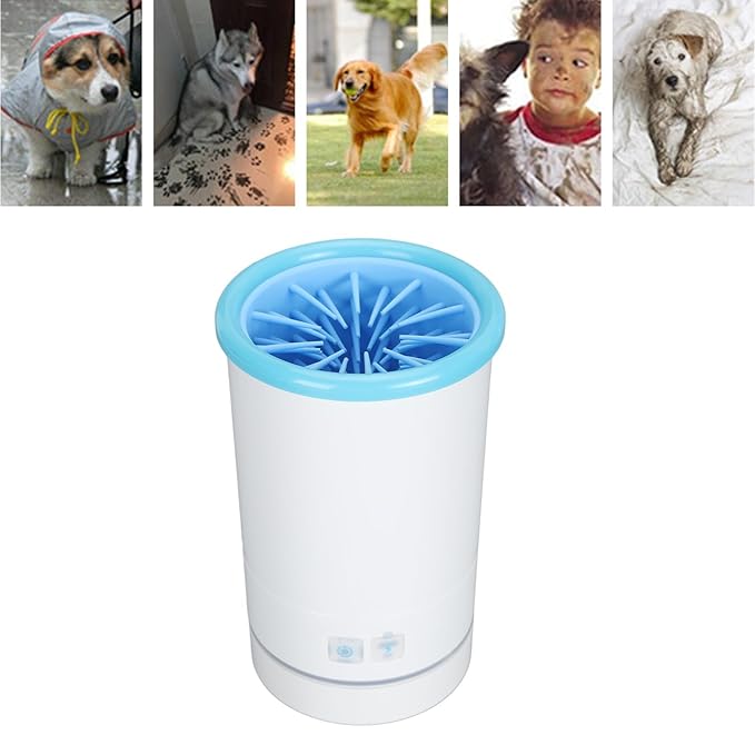 Automatic Dog Cleaner, Soft Electric Washer USB Rechargeable Portable Cleaner Cup, Dog Foot Cleaning Machine for Small to Medium Dogs Cats (White Blue)-PawvioPets