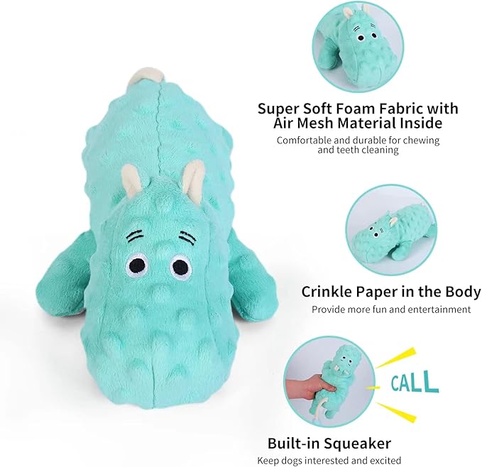 DODODOLA Cute Stuffed Hippo Dog Toys Squeaky Dog Toys with Crinkle Paper Dog Plush Toys for Large Breed Dog Chew Toys for Small, Medium, Large Dogs-PawvioPets