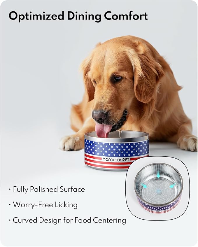 Dog Bowl, HomeRunPet Dog Food Water Bowl with Non-Slip Rubber Base, Metal Insulated Stainless Steel Dog Bowls, Double Wall Dog Bowl for Small Medium Large Dogs, Durable, Dishwasher Safe, 64oz-PawvioPets