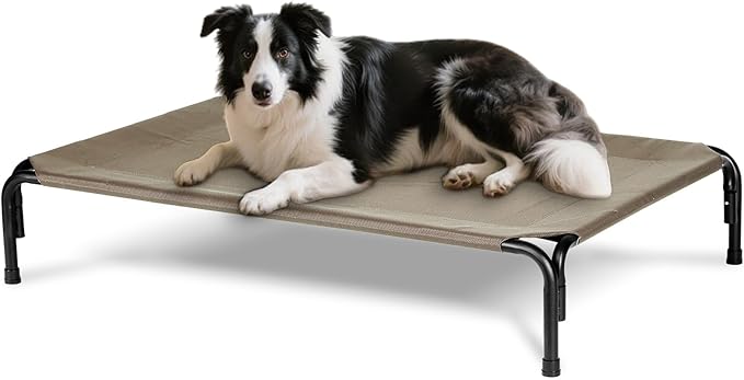 Elevated Dog Bed for Outdoor, Large Raised Dogs Cot for Training, Cooling Pet Beds with Washable Mesh, Indestructible Lifted Platform for Outside Camping, 41 inch Brown-PawvioPets