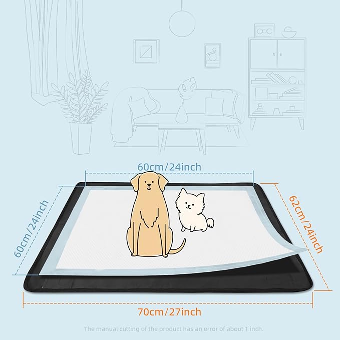 Dog Pee Pad Holder, Oxford Cloth Material, Fit 24"x24" Pad,Puppy Pad Holder, 6 Powerfu Magnetic Clips, Indoor Dog Potty, Black-PawvioPets