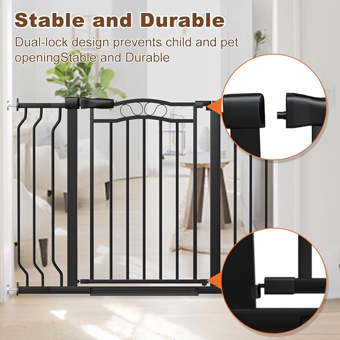 29.5-43.7" Wide Baby Gate for Stairs No Drilling, 30" Tall Metal Pet Baby Safety Gates with Expansion Kit, Press Mounted Pet Gate Indoor for Kids, Walk Through Dog Gates for Doorways, Black-PawvioPets