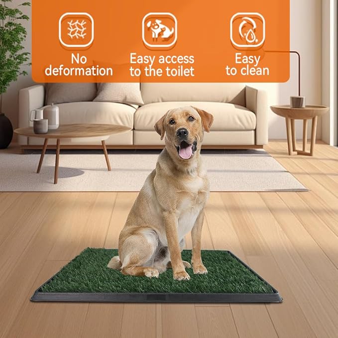 35"X22.6" Dog Grass Pad with Tray - Indoor/Outdoor Artificial Turf Potty Training Mat for Large Dogs, Portable Dog Litter Box for Balcony/Patio, Washable Reusable Pee Pad and Fake Grass for Dogs-PawvioPets