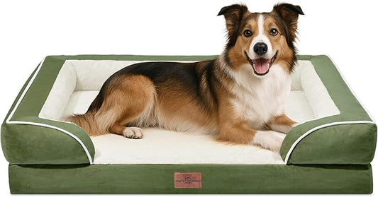 Comfort Expression Large Dog Beds Waterproof Orthopedic Foam Dog Sofa Beds Comfy Pet Bed with Washable Removable Cover & Non-Slip Bottom(Large,Light Green)-PawvioPets
