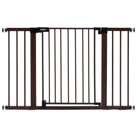 BABELIO Baby Gate with Black Wood Pattern, 29-48 Inch Auto Close Dog Gate for The House, Stairs and Doorways, Pressure Mounted Pet Gate with Door and Y Spindle Rods-PawvioPets