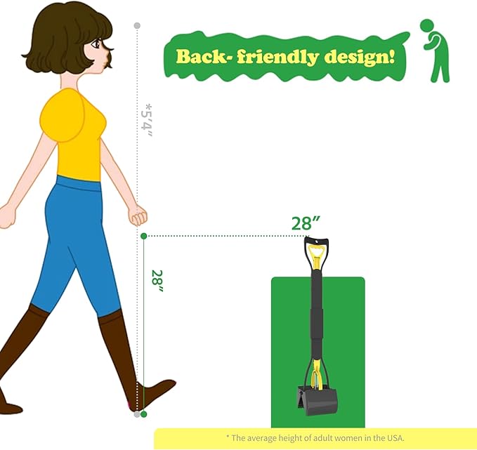 28" Heavy Duty Dog Pooper Scooper for Large Dogs, Extra Long Handle Foldable Poop Pick Up Tool with Durable Spring, Great for Yard, Lawns, Grass, Dirt, Gravel-PawvioPets