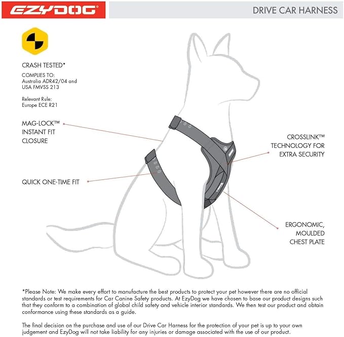 EzyDog Drive Dog Car Harness – Crash Tested and Certified (US-FMVSS 213) Dog Seat Belt Harness for Safe Travel, Adjustable with Padded Comfort (Large)-PawvioPets