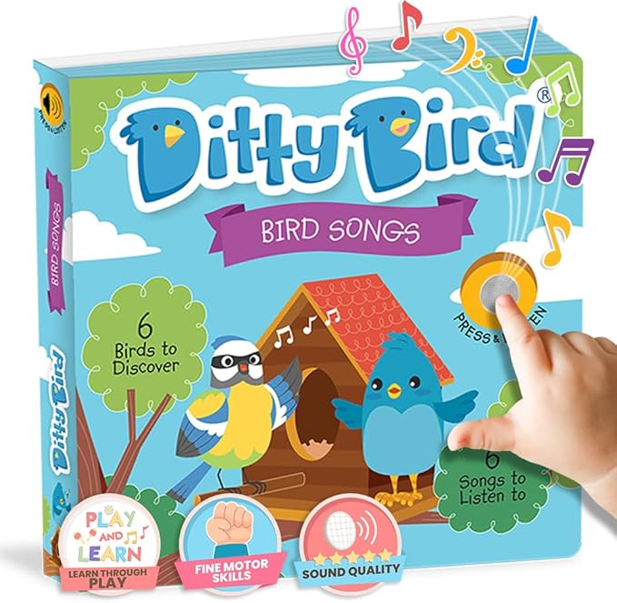 Ditty Bird Animal Sounds Book for Toddlers – Interactive Book Featuring Cuckoo, Blue Tit, Herring Gull, Tawny Owl & Dove Sounds | Musical Board Book for Ages 1-3 | Perfect Educational Gift for Toddler-PawvioPets
