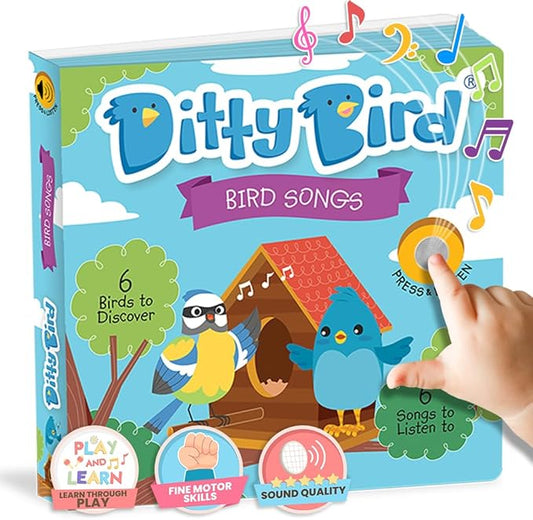 Ditty Bird Animal Sounds Book for Toddlers – Interactive Book Featuring Cuckoo, Blue Tit, Herring Gull, Tawny Owl & Dove Sounds | Musical Board Book for Ages 1-3 | Perfect Educational Gift for Toddler-PawvioPets