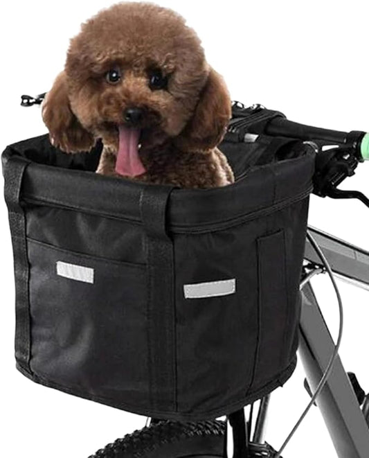 Bike Basket, 10kg Storng Bearing Foldable Bike Front Basket, Removable Dog Carrier for Handlebar, Machine Washable-PawvioPets