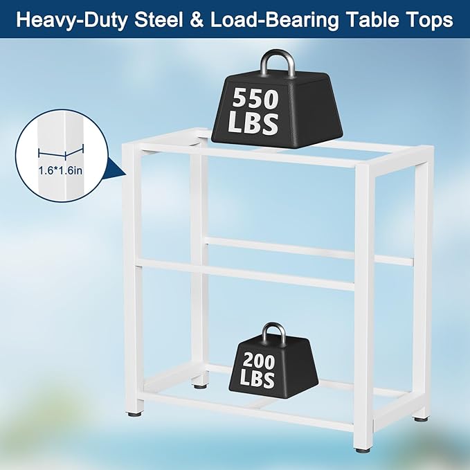 20-29 Gallon Fish Tank Stand with Power Outlet & 2 Storage Drawers, Heavy Duty Metal Frame Aquarium Stand with Waterproof Mat, 30.7" L*15.7" W Tabletop, 550LBS Capacity, White+Brown-PawvioPets