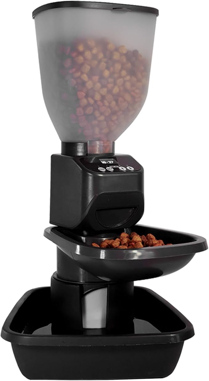 Automatic Dog & Cat Food Feeder with Water Dispenser – Smart Pet Feeder with Portion Control, OLED Display, Anti Jam Design, Battery Operated Dispenser for Small Pets - Black-PawvioPets