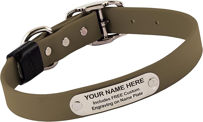 Biothane Custom Dog Collar – Waterproof, Stink-Proof Personalized Collar with Name & Phone Number – Durable, Many Sizes and Colors – Assembled in USA (Olive Green)-PawvioPets