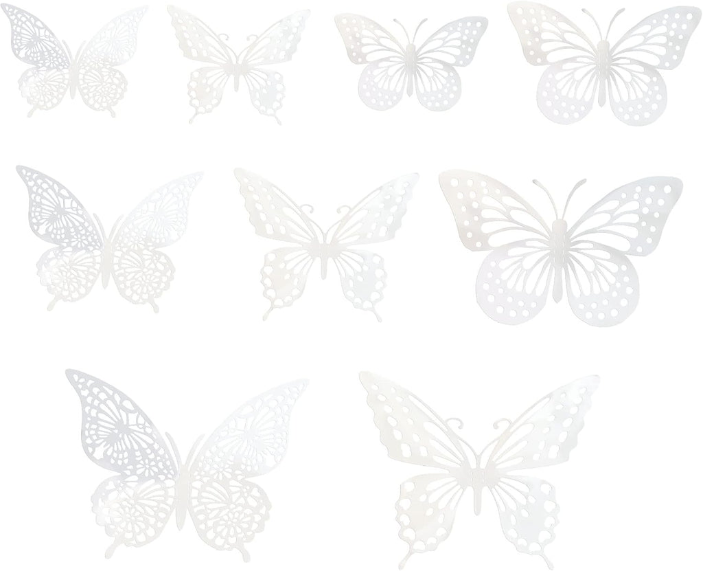 Gyufise 36 Pack Silver Laser 3D Butterfly Cupcake Toppers Hollow Cake Decorations for Birthday Wedding Fairy Party Wall Sticker Decal