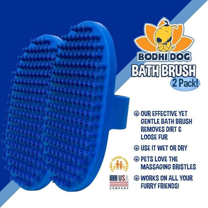 Bodhi Dog Shampoo Brush - Pet Grooming & Bath Supplies for Dogs and Cats - Bath Brush for Long & Short Hair - Premium Scrubber for Shower, Bathing & Massage (Two Pack, Blue)-PawvioPets