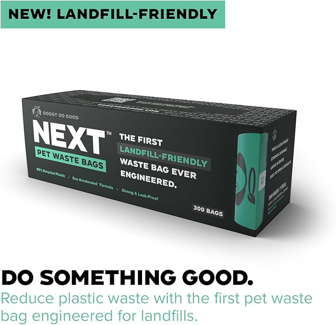 Doggy Do Good Next Pet Waste Bags, Landfill Friendly Recycled Plastic Unscented Dog Poop Bags for Dogs, Thick & Leakproof, Strong, Earth Friendly Poop Bags, 300 Count-PawvioPets