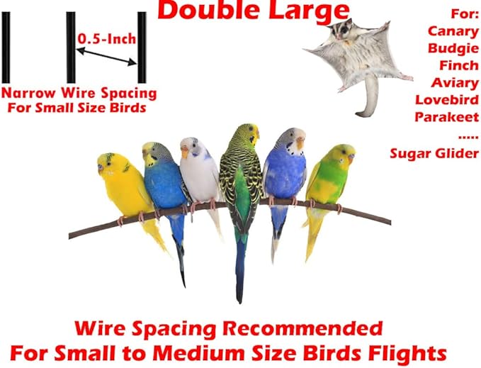 54" Large Double Birdhouse Breeder Bird Flight Cage with Center Divider Side Breeding Nest Doors Removable Rolling Stand (51" Length x 17" Depth x 54" Height, White Vein)-PawvioPets