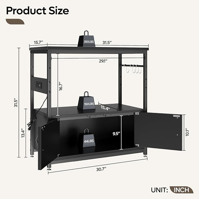 Bestier 20-29 Gallon Fish Tank Stand with Power Outlets, Metal Long Aquarium Stand with Storage Cabinet, 31x15 Reptile Terrarium Stand with Horizontal Gold Line, Stainless Hooks, 350 Lbs(Black)-PawvioPets