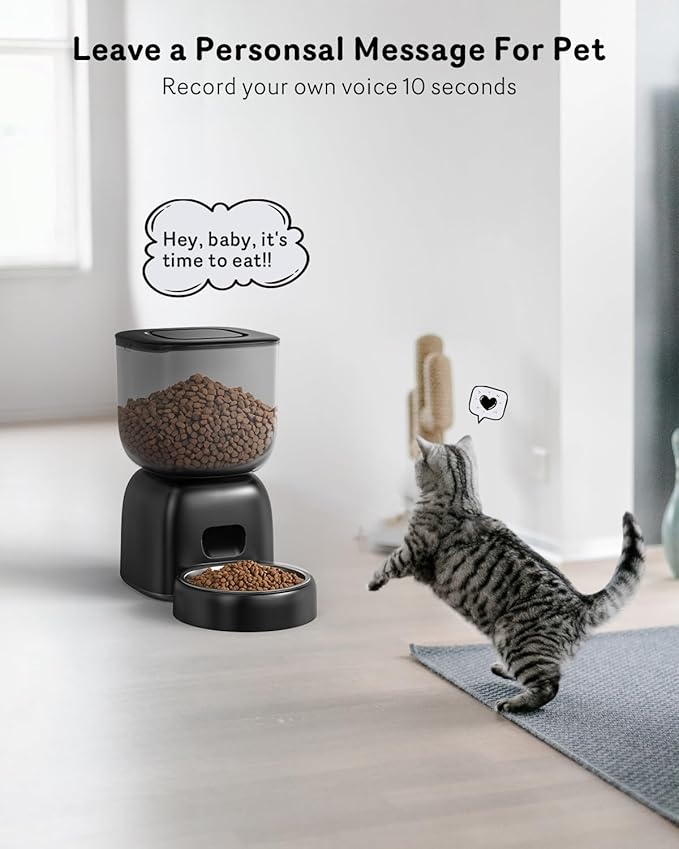 Automatic Cat Feeder, Cat Food Dispenser Battery-Operated with 180-Day Battery Life, Timed Pet Feeder for Cats and Dogs, Desiccant Bag, Programmable Portion Control, 4 Daily Meals, 10s Voice Recorder-PawvioPets