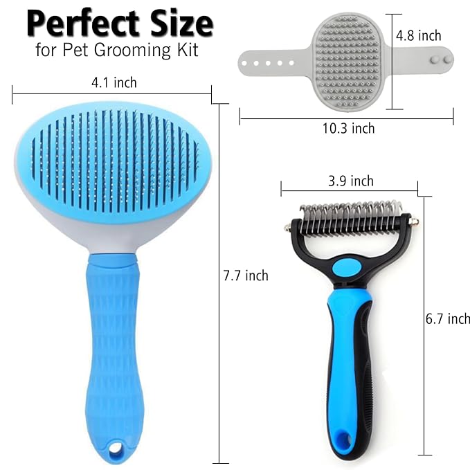 3PCS Dog Grooming Brush - Dog Brush for Shedding Massaging Bathing - Double Sided Shedding, Dematting Undercoat Rake - Self Cleaning Slicker Comb for Dogs and Cats with Long or Short Coats-PawvioPets