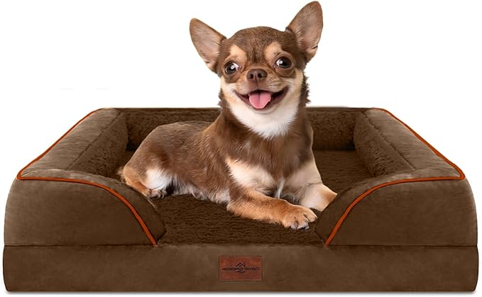 Comfort Expression Small Dog Beds Waterproof Orthopedic Foam Dog Sofa Beds for Small Dogs Comfy Pet Bed with Washable Removable Cover & Non-Slip Bottom(X-Small,Chocolate Brown)-PawvioPets