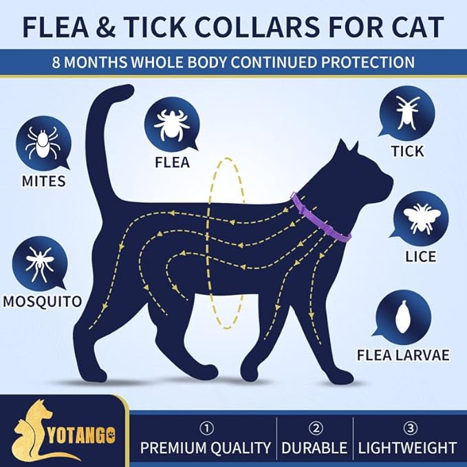 4 Pack Flea Collar for Cats, 32 Months Flea and Tick Prevention for Cats, Waterproof Cat Flea Collar, Natural Cat Flea and Tick Treatment, Adjustable Flea and Tick Collar for Cats Kittens(Grey&Purple)-PawvioPets