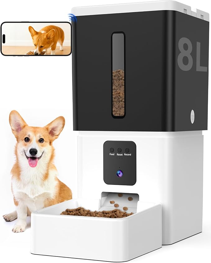 Automatic Dog Feeder with Camera: 8L/33 Cups 5G WiFi Timed Food Dispenser for Dogs - 1080P HD Night Vision Video Recording 2-Way Audio APP Control-PawvioPets