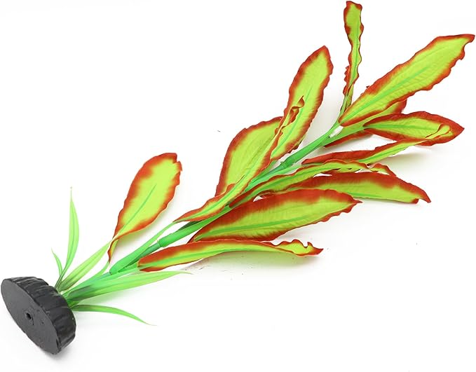 ALEGI Silk Aquarium Plants, 16 Inch Artificial Silk Plants Decorations for Fish Tank,Aquarium Décor Plastic Plants (Light Green with Red, 2 Pack)-PawvioPets