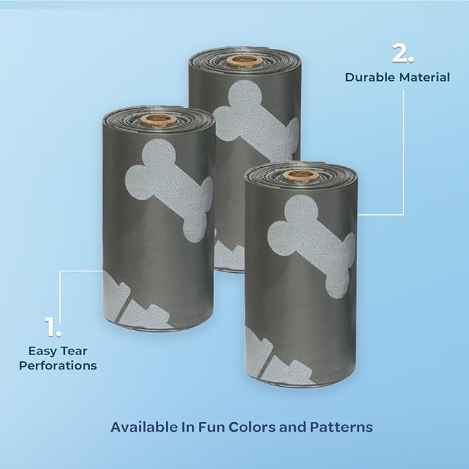 Best Pet Supplies Dog Poop Bags (240 Bags) for Waste Refuse Cleanup, Doggy Roll Replacements for Outdoor Puppy Walking and Travel, Leak Proof and Tear Resistant, Thick Plastic - Gray-PawvioPets