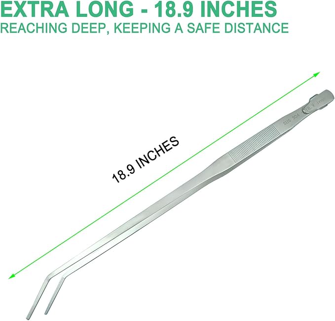 18.9 inch Aquarium Tweezers with Hanger, 2025 New Extra Long Feeding Tongs, Stainless Steel Large Aquascape Tools for Fish Tank, Terrarium, Aquascaping, Reptile Snake (Curved)-PawvioPets