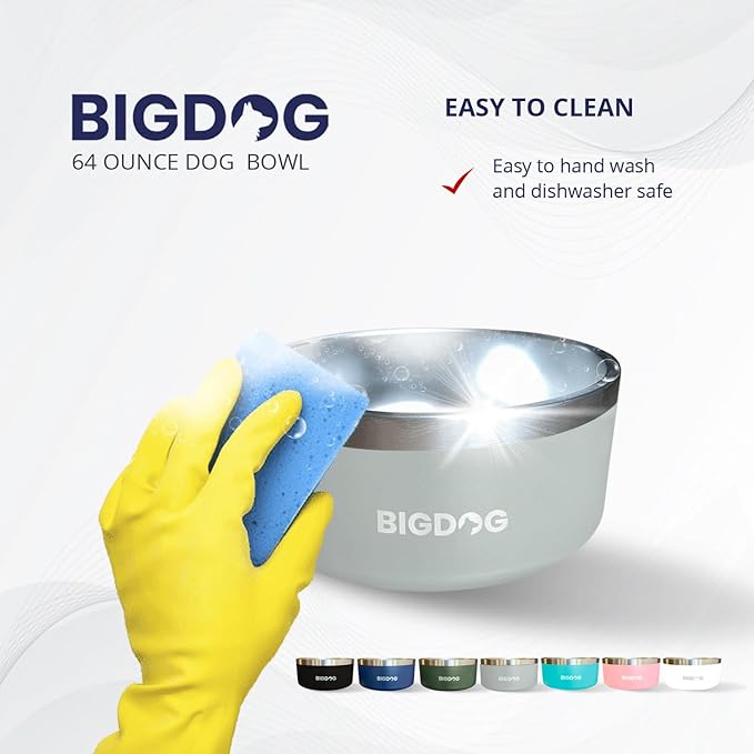 BIGDOG Stainless Steel Dog Bowl, 100 Ounces, Spill Proof, Large Dogs, Light Blue-PawvioPets