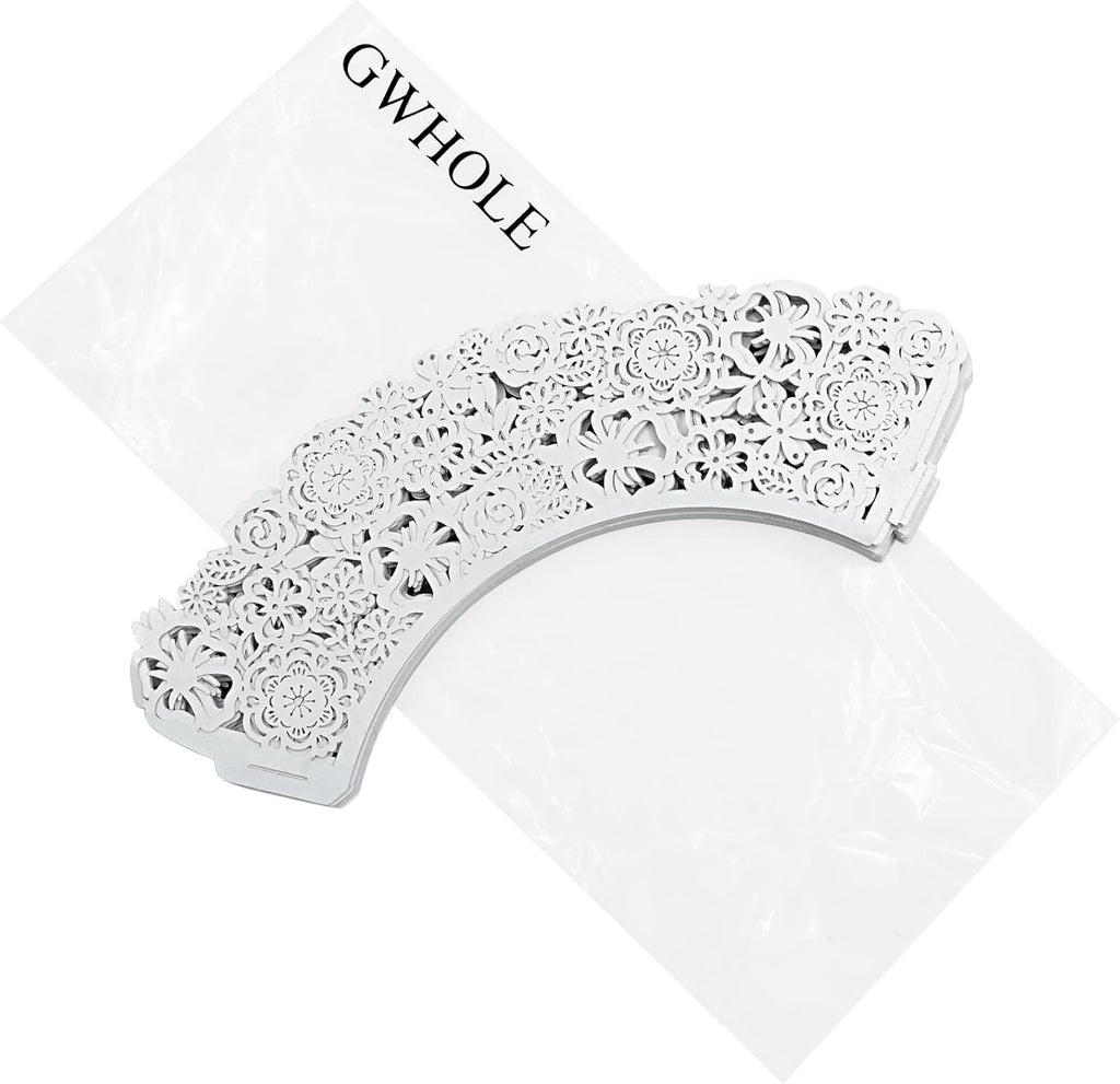 GWHOLE Cupcake Liners White Lace Cupcake Wrappers Wedding Birthday Party Holiday Favors Cupcake Tower Decoration Fancy Small Cupcake Decorating Supplies 50 pcs