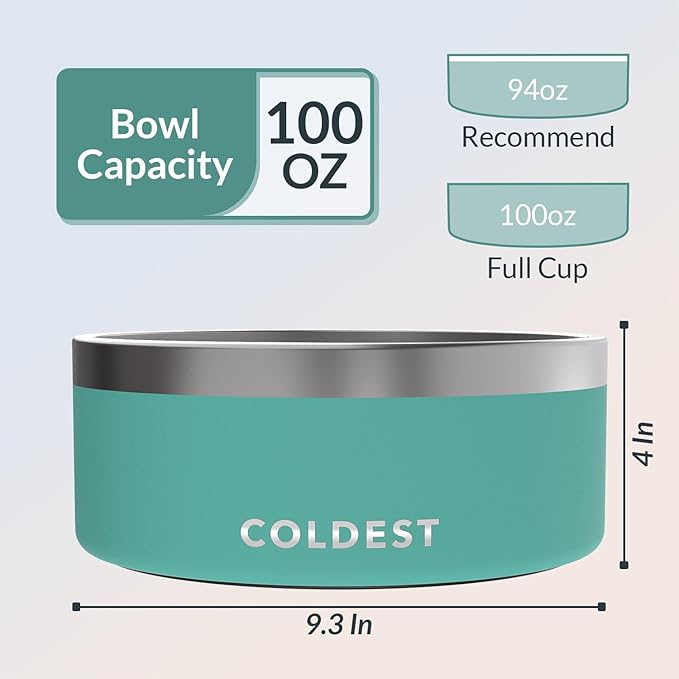 Coldest Dog Bowl - Anti Rust Metal, Non Slip, 3 Layers Insulated Stainless Steel Dog Bowls - Spill Proof & Heavy Duty - Water Bowl for Dogs, Cats & Pets, Dish Washer Safe (100 oz, Terraform Green)-PawvioPets