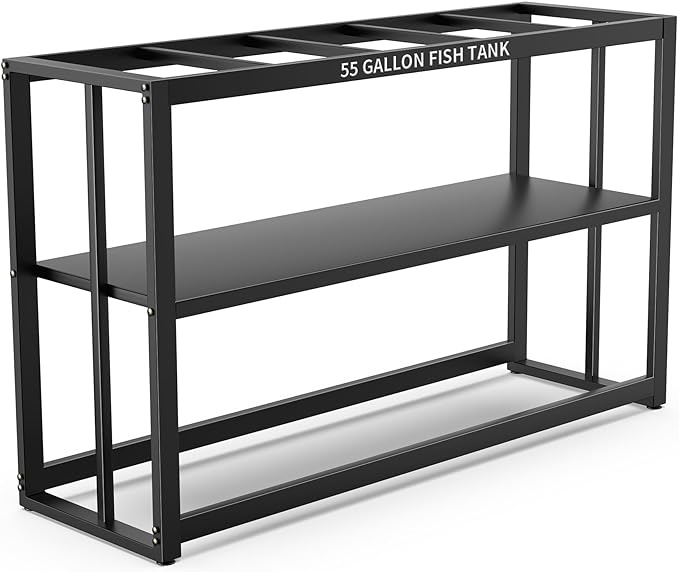 Akenow 55-75 Gallon Fish Tank Stand with Storage Shelf, 48.5 x14.9 x 29.2 Inch Aquarium Stand, Turtle Tank, Reptile Terrariums and Breeder Tank Stand,980LBS Capacity, Black-PawvioPets