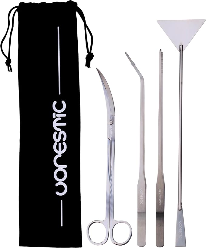 4Pcs Aquascaping Tools, Terrarium Tools, Aquarium Tools Set with Stainless Steel Aquarium Tweezers, Aquarium Scissors and Spatula - Aquascape Tools Set for Trimming, Maintenance-PawvioPets