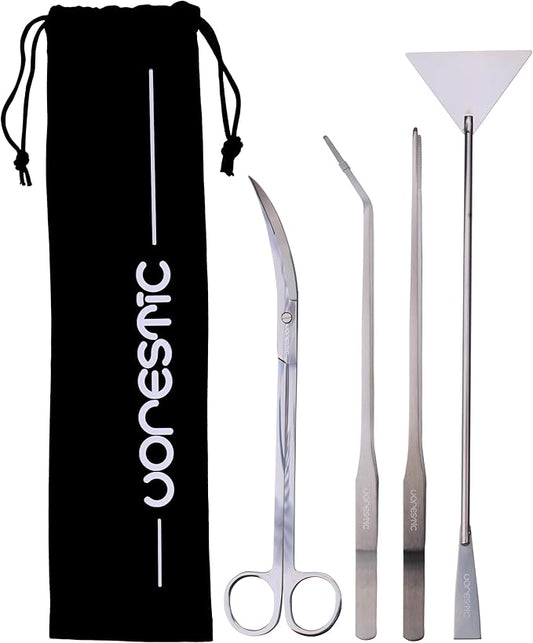 4Pcs Aquascaping Tools, Terrarium Tools, Aquarium Tools Set with Stainless Steel Aquarium Tweezers, Aquarium Scissors and Spatula - Aquascape Tools Set for Trimming, Maintenance-PawvioPets