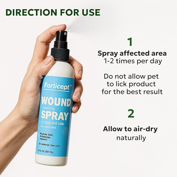 Forticept Hot Spot Spray for Dogs Cats & Horses, Itch Relief Wound Cleanser with Aloe Vera, 8 oz-PawvioPets