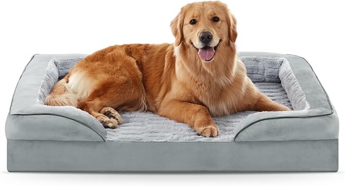 FURTIME Orthopedic Dog Bed for Extra Large Dogs - XL Washable Dog Sofa Bed Large, Supportive Foam Pet Couch Bed with Removable Washable Cover, Waterproof Lining and Nonskid Bottom, Light Grey-PawvioPets