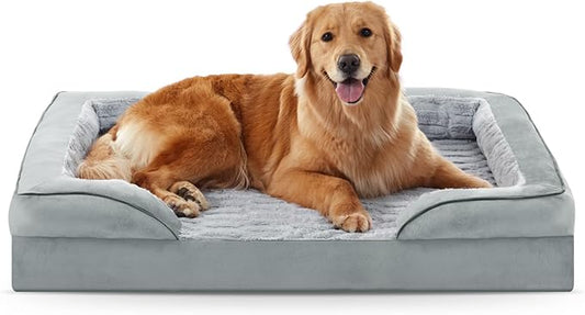 FURTIME Orthopedic Dog Bed for Extra Large Dogs - XL Washable Dog Sofa Bed Large, Supportive Foam Pet Couch Bed with Removable Washable Cover, Waterproof Lining and Nonskid Bottom, Light Grey-PawvioPets