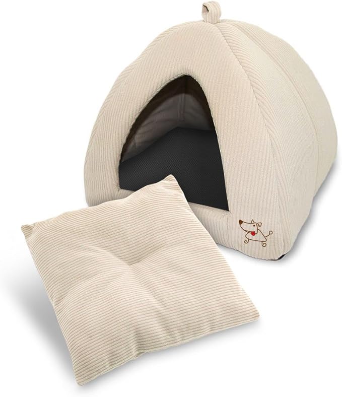 Best Pet Supplies Pet Tent-Soft Bed for Dog and Cat Beige Corduroy, 16" x 16" x H:14"-PawvioPets